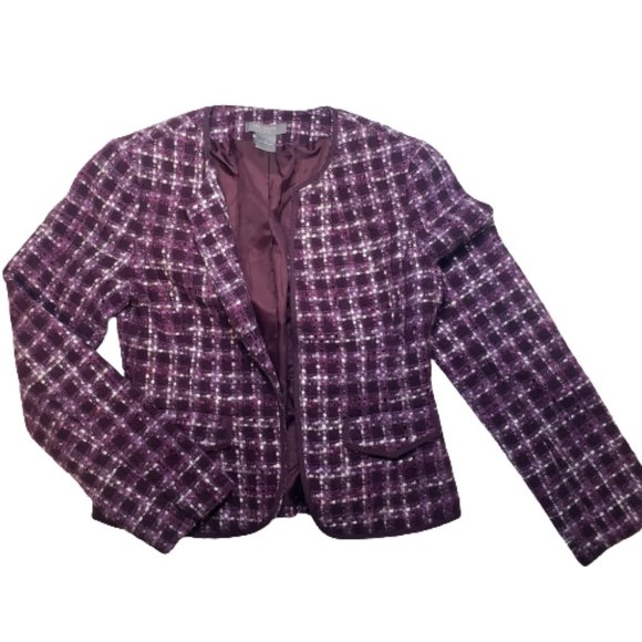 Ann Taylor Purple Tweed Open Blazer Acrylic WOOL - Picture 1 of 10